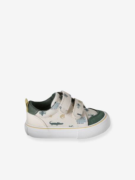Fabric Trainers with Hook-&-Loop Straps khaki+navy blue+printed beige+set beige 