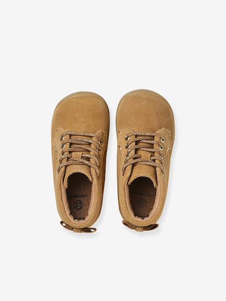 Lace-Up Soft Leather Boots for Babies, Designed for First Steps 6509+camel+iridescent beige 