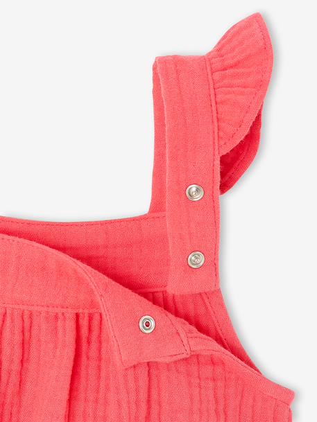 Baby girl's sleepsuit in cotton gauze raspberry pink 