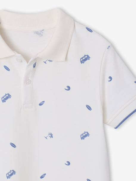 Printed polo shirt for boys ecru+khaki 