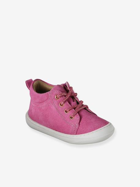 Soft leather lace-up ankle boots for baby's first steps brown+dark brown+fuchsia+golden yellow+rose 