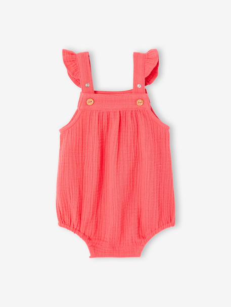 Baby girl's sleepsuit in cotton gauze raspberry pink 