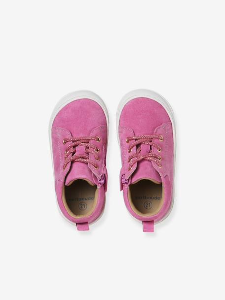 Soft leather lace-up ankle boots for baby's first steps brown+dark brown+fuchsia+golden yellow+rose 