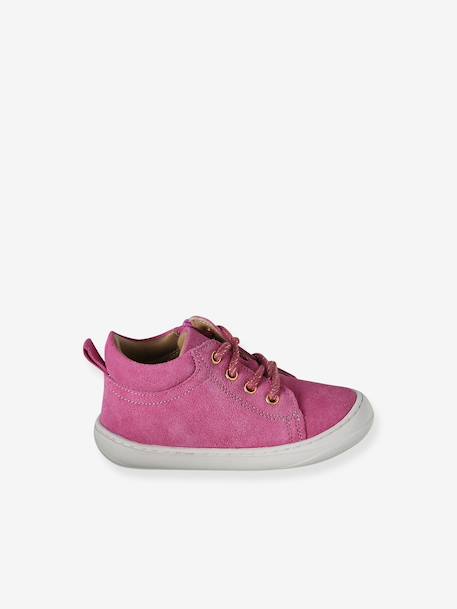 Soft leather lace-up ankle boots for baby's first steps brown+dark brown+fuchsia+golden yellow+rose 