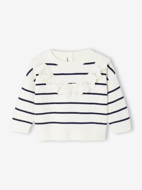 Striped Jumper with Frill Detail for Girls striped navy blue 