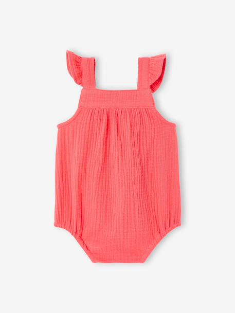 Baby girl's sleepsuit in cotton gauze raspberry pink 