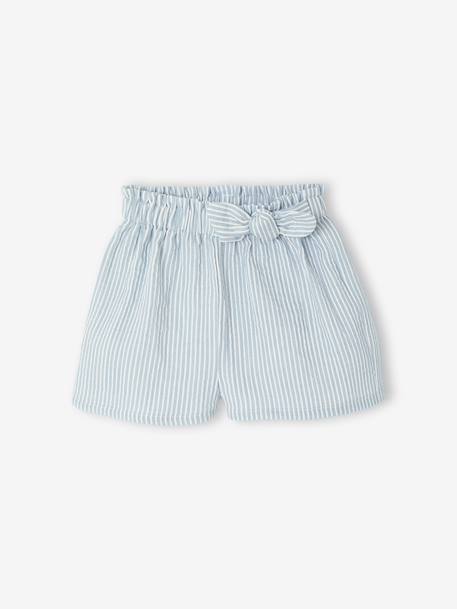 Girls' cotton gauze shorts striped blue 
