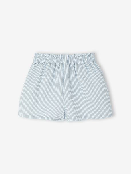 Girls' cotton gauze shorts striped blue 