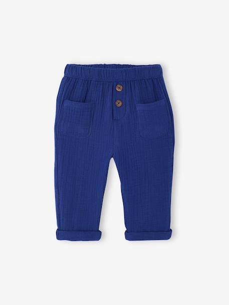 Baby boy's cotton muslin trousers navy blue 