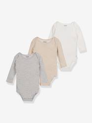 Pack of 3 Long-Sleeved Organic Cotton Bodysuits for Babies