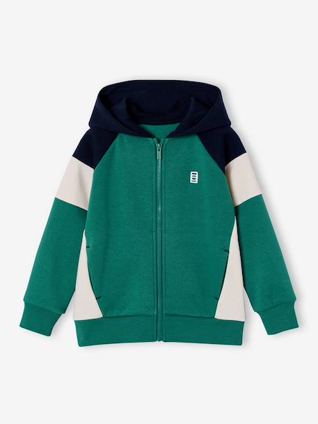 Zipped hooded sweatshirt for boys with colour block design bordeaux red+green+marl grey+medium blue+ochre 