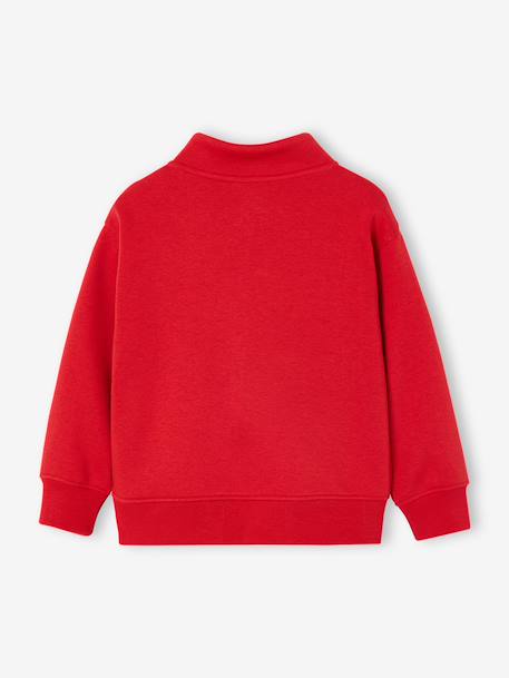 Zipped sweatshirt for boys with a trucker neck fir green+navy blue+red 