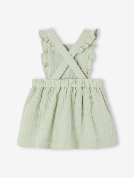 Dungaree Dress in Cotton Gauze, for Babies aqua green+Pink 