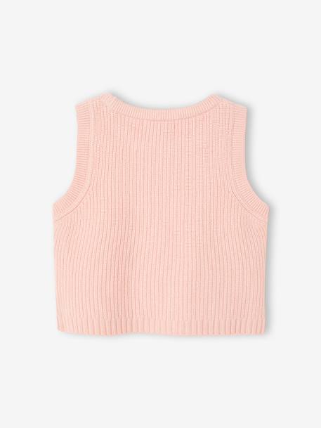 Sleeveless jumper for babies ecru+navy blue+rosy 