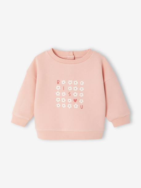 Baby sweatshirt with printed message raspberry pink+rosy+vanilla 