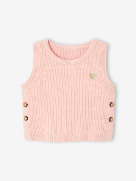 Sleeveless jumper for babies ecru+navy blue+rosy 