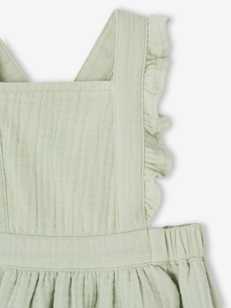 Dungaree Dress in Cotton Gauze, for Babies aqua green+Pink 