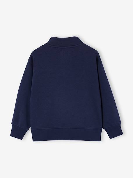 Zipped sweatshirt for boys with a trucker neck fir green+navy blue+red 