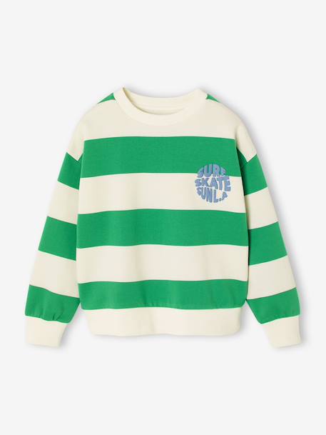 Striped boy's sweatshirt with placed motif pistachio+striped yellow 