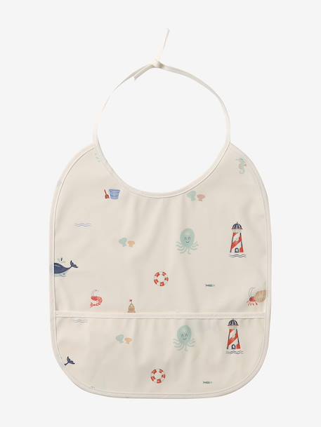 Pack of 2 plasticised baby bibs printed white 