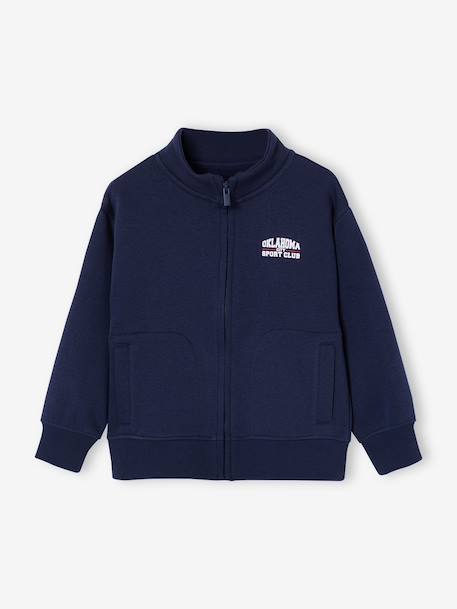 Zipped sweatshirt for boys with a trucker neck fir green+navy blue+red 