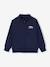 Zipped sweatshirt for boys with a trucker neck fir green+navy blue+red 