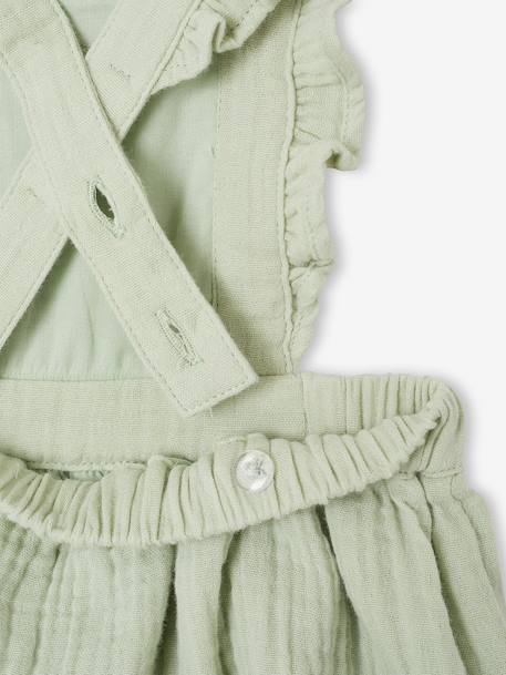 Dungaree Dress in Cotton Gauze, for Babies aqua green+Pink 