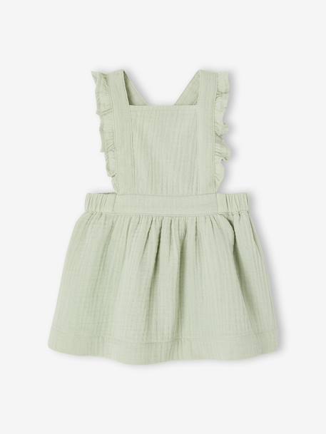 Dungaree Dress in Cotton Gauze, for Babies aqua green+Pink 