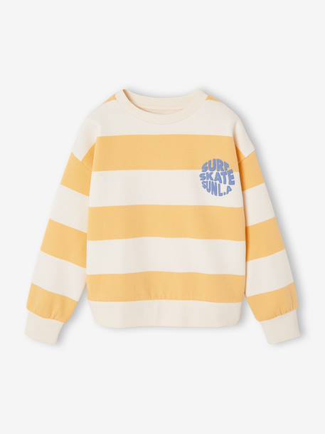 Striped boy's sweatshirt with placed motif pistachio+striped yellow 