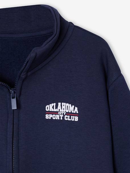 Zipped sweatshirt for boys with a trucker neck fir green+navy blue+red 
