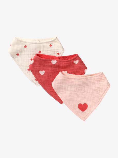 3 Bandana-Style Bibs in Cotton Gauze Brown+cappuccino+ecru+grey blue+Light Green+pale pink+printed beige+sage green+White/Print 