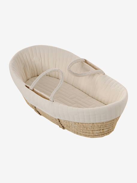 Carrycot Liner in Cotton Gauze grey blue+printed beige+white 