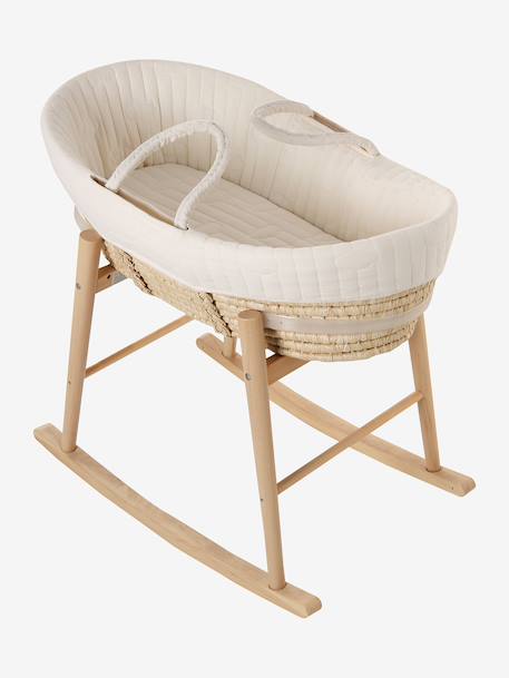 Carrycot Liner in Cotton Gauze grey blue+printed beige+white 