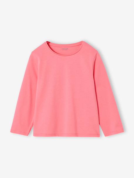 Pack of 3 long-sleeved girls' fancy t-shirts anthracite+coral+ecru+grey blue+indigo+mauve+rose 