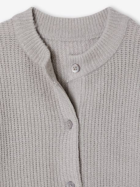 Girl's fine knit fluffy cardigan coral+marl grey+peony pink 