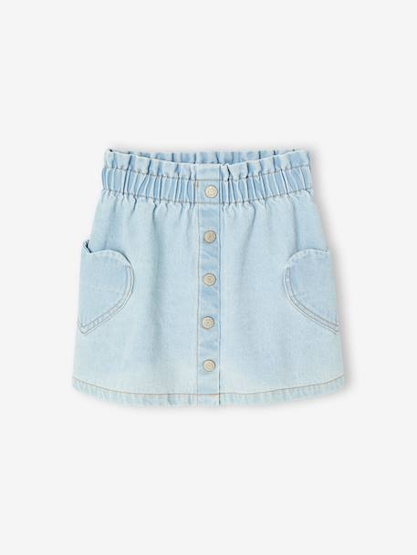 Denim Skirt with Heart Pocket for Girls bleached denim+brut denim 