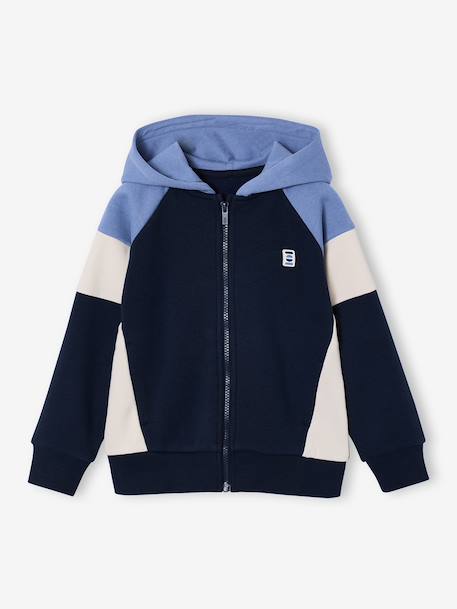 Zipped hooded sweatshirt for boys with colour block design bordeaux red+green+marl grey+medium blue+ochre 
