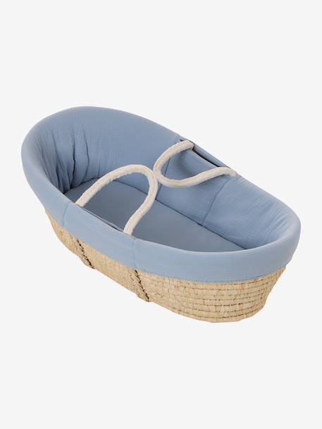 Carrycot Liner in Cotton Gauze grey blue+printed beige+white 