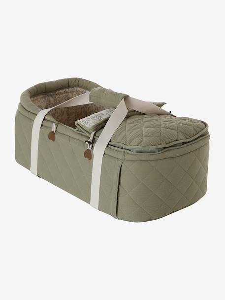 Soft fabric moses basket grey blue+printed beige 