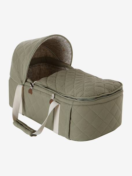 Soft fabric moses basket grey blue+printed beige 