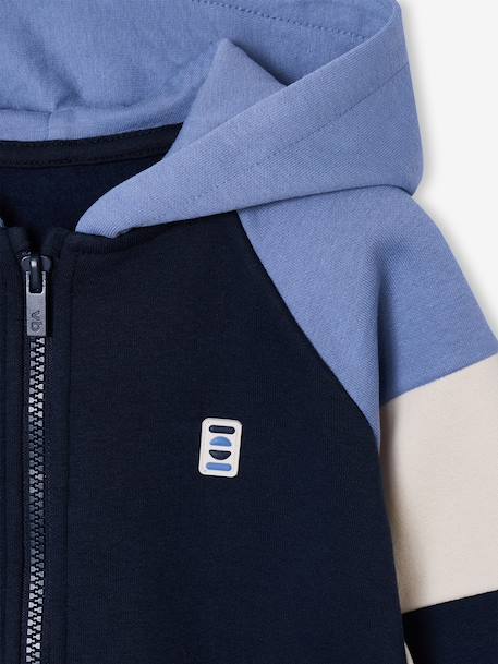 Zipped hooded sweatshirt for boys with colour block design bordeaux red+green+marl grey+medium blue+ochre 