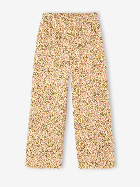 Girls' ribbed knit leggings beige+ecru+printed white 