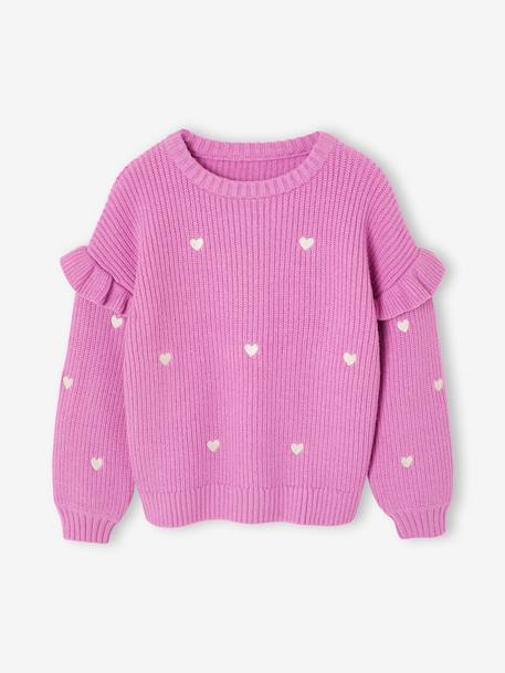 Jumper with Ruffled Sleeves for Girls ecru+mauve+red+striped navy blue 