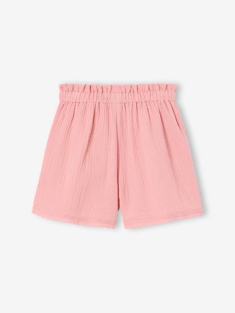 Cotton gauze shorts for girls blush+light blue 