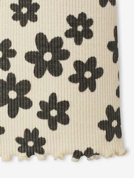 Girls' ribbed knit leggings beige+ecru+printed white 