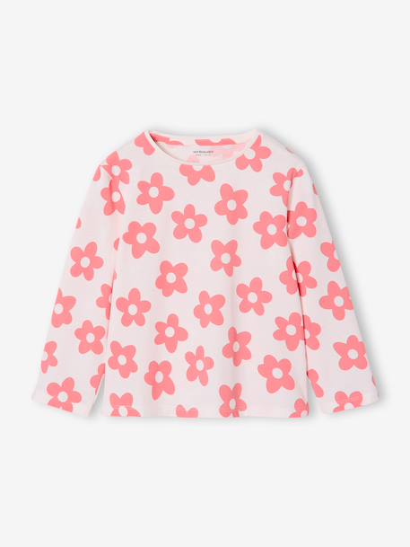 Pack of 3 long-sleeved girls' fancy t-shirts anthracite+coral+ecru+grey blue+indigo+mauve+rose 