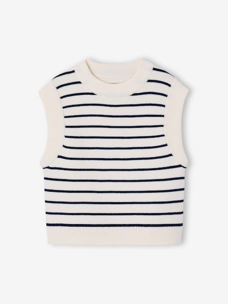 Sleeveless Jumper for Girls camel+ecru 