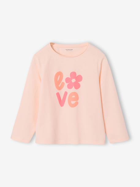 Pack of 3 long-sleeved girls' fancy t-shirts anthracite+coral+ecru+grey blue+indigo+mauve+rose 