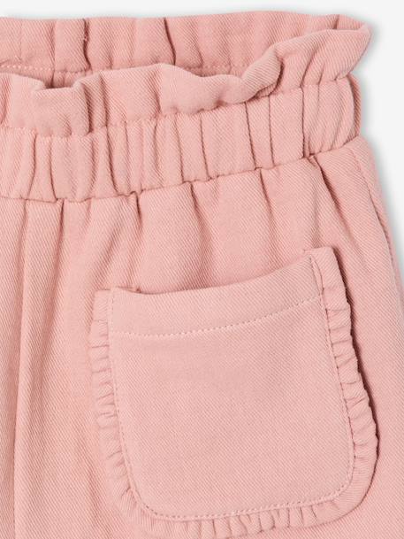 Girl's paperbag shorts in twill rosy 