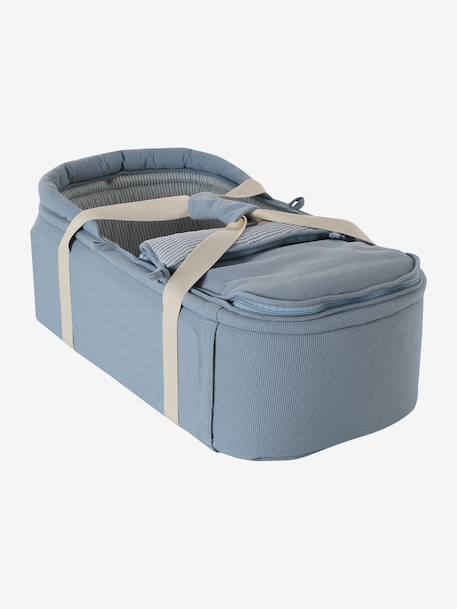 Soft fabric moses basket grey blue+printed beige 